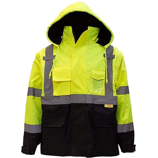 Reflektierende Winter-Bomberjacke mit hoher Sichtbarkeit und schwarzer Unterseite gemäß ANSI-Standards